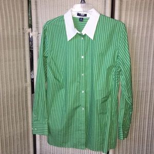 Chaps green/white striped button down